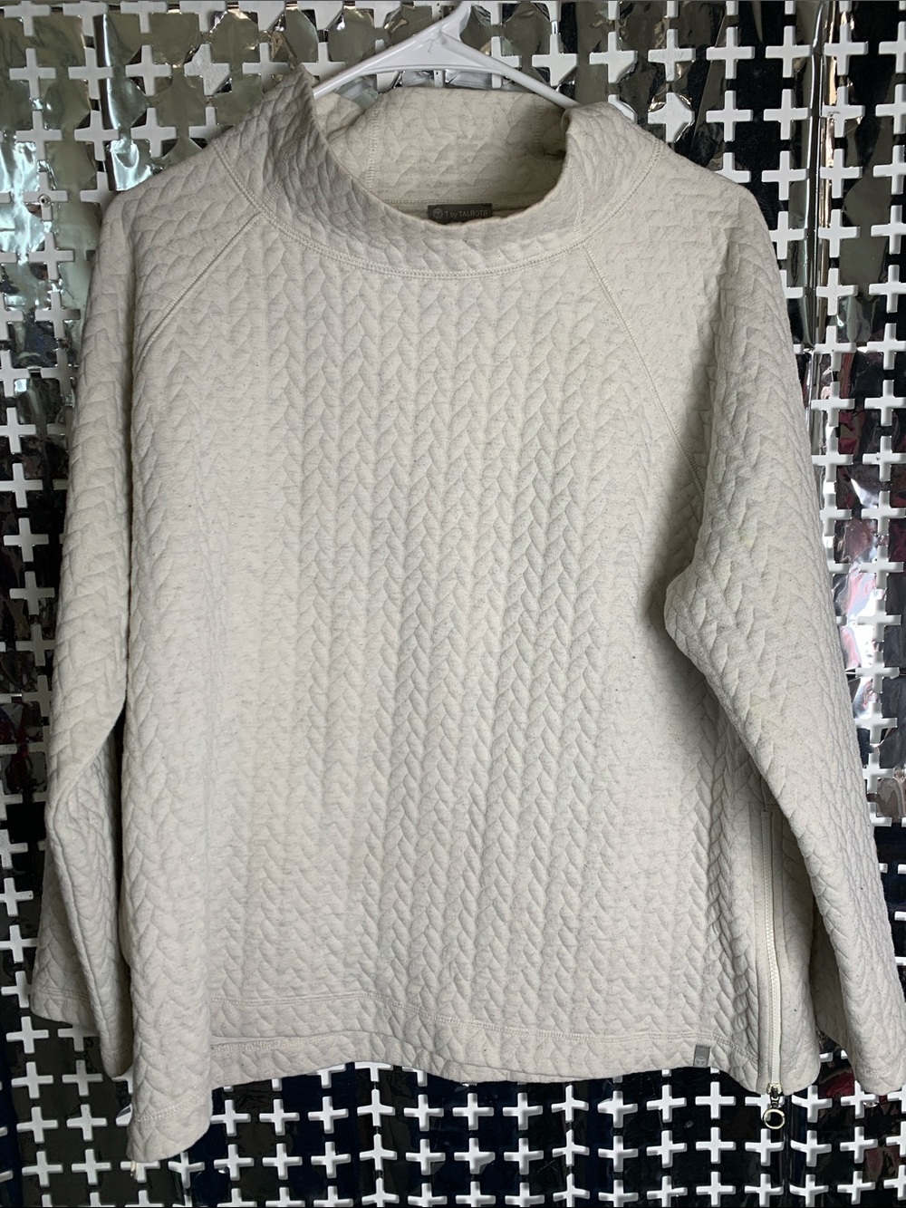 Talbots Cream Quilted Crewneck Sweater
